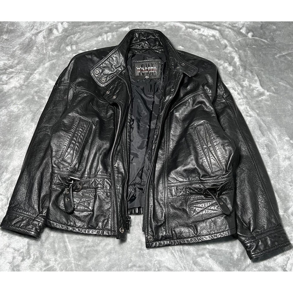 Wilsons Jacket Women Size Large Leather Motorcycle Biker Padded Shoulders Crop